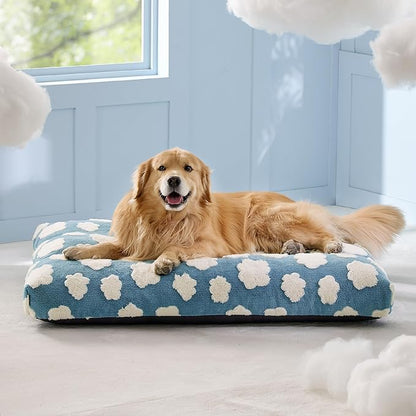 LE SURE Cute XL Dog Bed-Extra Large Thick Shredded Chopped Foam Pet Bed Indoor with Removable Washable Cover, Modern Fuzzy Plush & Anti Slip Bottom, Blue