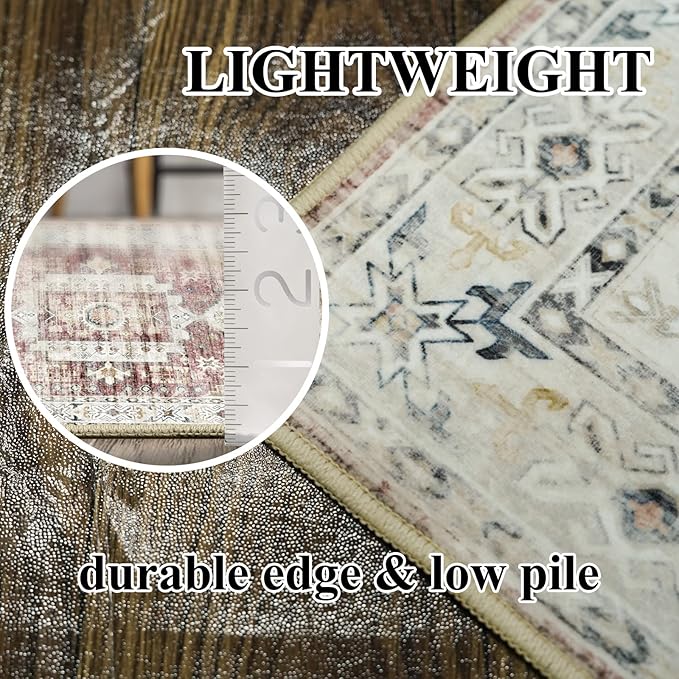 RUUGME Washable Runner Rug 2'6x12 - Hallway Runner Rug with Non Slip Backing Stain Resistant Rugs for Living Room Bedroom Vintage Distressed Mat Soft Floor Carpet for Bathroom (2'6''x12', Brick)