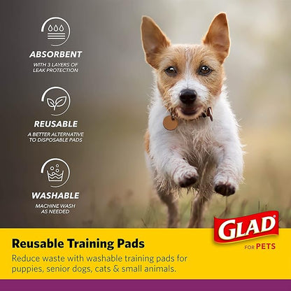Glad for Pets Washable Training Pads, Medium Size (24”x36”), 2 Pack Gray with Paw Prints| Re-usable Cloth Dog Training Pads with 3 Layers of Leak Protection and No Slip Grip Vinyl Bottom