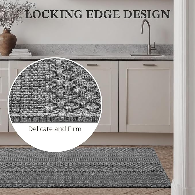 Runner Rug – Boho 2x6 ft Hallway Runner Rug Washable Non-Slip Entryway Rug with Rubber Backing, Grey, Machine Washable, Durable Hand-Woven Design for Home & Kitchen