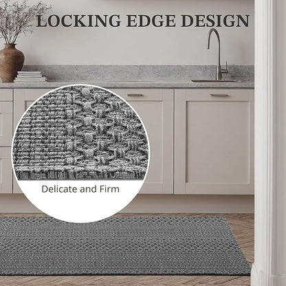 Runner Rug – Boho 2x6 ft Hallway Runner Rug Washable Non-Slip Entryway Rug with Rubber Backing, Grey, Machine Washable, Durable Hand-Woven Design for Home & Kitchen