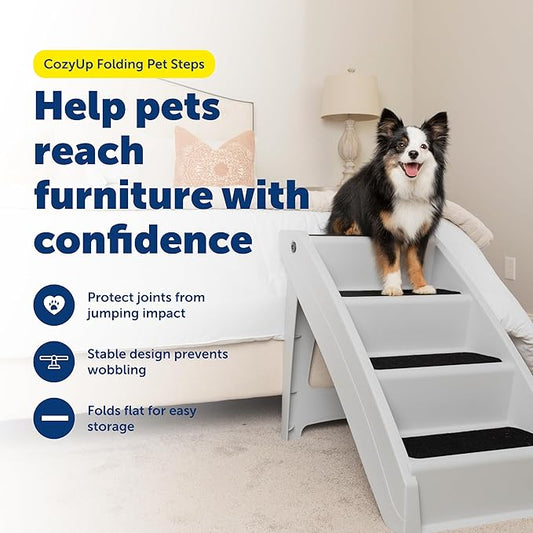 PetSafe CozyUp Folding Dog Stairs, Portable Indoor/Outdoor Pet Steps for Bed, Couch & Car, Grey, 20 Inch