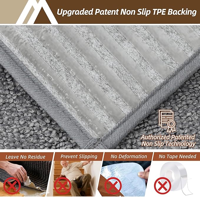 COSY HOMEER Stair Treads for Wooden Steps 9"x28" Washable Indoor Carpet Stair Treads Non Slip Soft Polyester Stair Carpet Tread Reusable Stair Runner Rugs for Kids, Elders,Pets,Medium Grey,10pcs