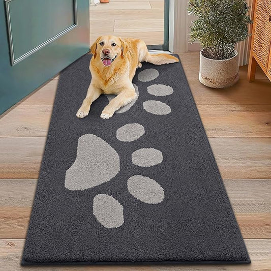 Smiry Dog Door Mat for Muddy Paws, Absorbs Moisture and Dirt, Low-Profile Entryway Mat with Non-Slip Backing, Entry Indoor Outdoor Doormat for Inside Floor (48x30 Inches, Dark Grey, Paw)
