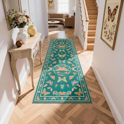 Unirea 2x6 Dark Blue Runner Rug, Washable Non Slip Insect Botanical Rug for Hallway, Kitchen, Bathroom, Laundry Room, Entryway, Bedroom, Soft Boho Door Mat Indoor Entrance Bug Rugs, Low Pile Carpet