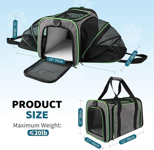 Cat Carrier - Airline Approved Expandable Soft Side Pet Carrier, Collapsible Pet Travel Bag Carrier with Foldable Pet Bowl for Cat Small Animals Under 14LB, 17 * 11 * 11