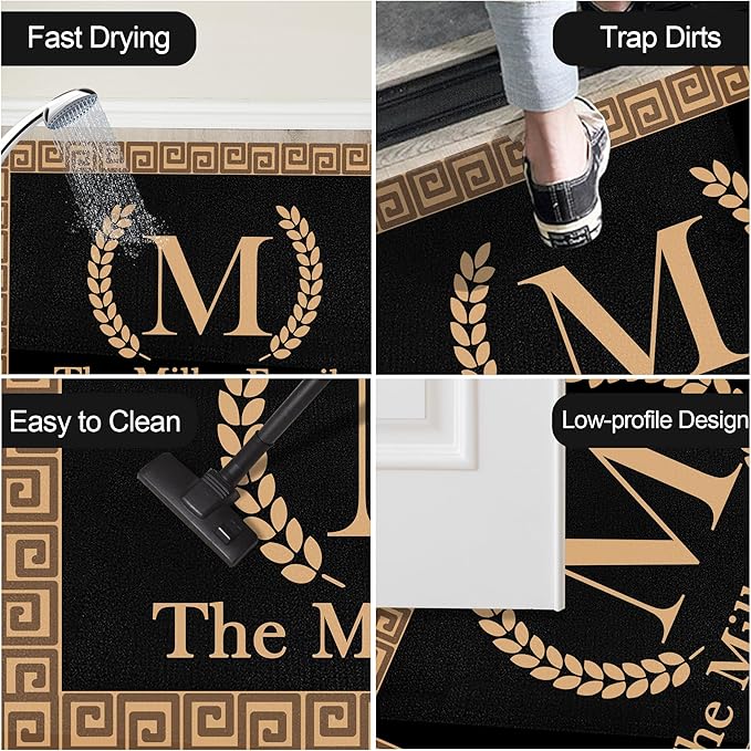 Custom Doormat with Family Name Fashion Personalized Entryway Door Mat Front Door Mat for Outdoor Decor Entrance Mat Customised Rug Christmas Housewarming Gift with Anti-Slip Backing