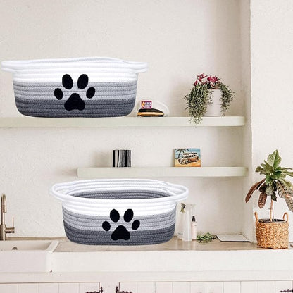 ABenkle Small Woven Basket with Handle, Cute Dog Paw Baskets for Gifts Empty, Decorative Rope Woven Storage Dog Toy Basket, Nursery Baskets for Baby Shower, 12" x 8" x 5"