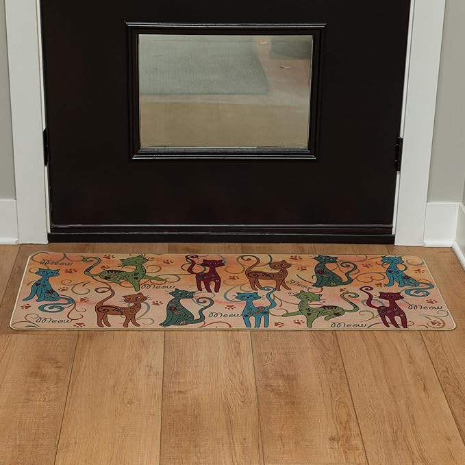 GreaterGood Festival Pets Non-Slip Floor Runner Rug Colorful Paw Print Hallway Kitchen Mat with Rubber Backing 47" Long, Pet-Lover Accent Rug (Pawtrellis)