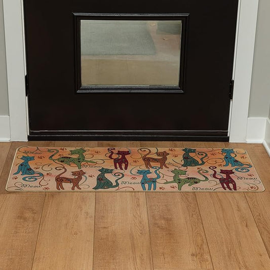 GreaterGood Festival Pets Non-Slip Floor Runner Rug Colorful Paw Print Hallway Kitchen Mat with Rubber Backing 47" Long, Pet-Lover Accent Rug (Pawtrellis)