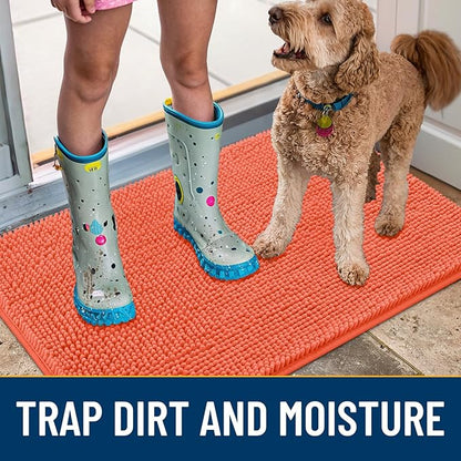 Smiry Dog Door Mat for Muddy Paws 36x24, Absorbs Moisture and Dirt Doormat, Non-Slip Washable Quick Dry Chenille Front Door Mat Indoor Entrance, Entryway Carpet for Inside Floor, Coral