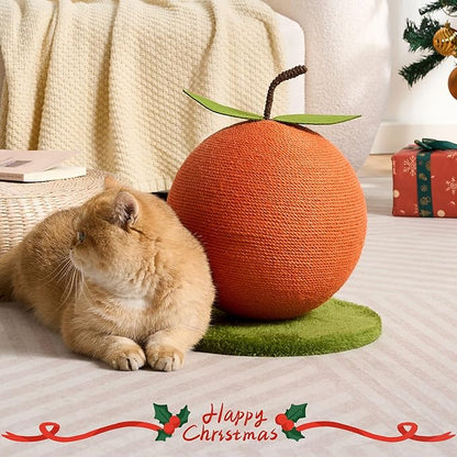 Orange Cat Scratching Post, Cute Cat Scratcher with Sisal Rope, Cat Scratch Post for Indoor Adult Cat and Kitten, Cat Scratching Ball
