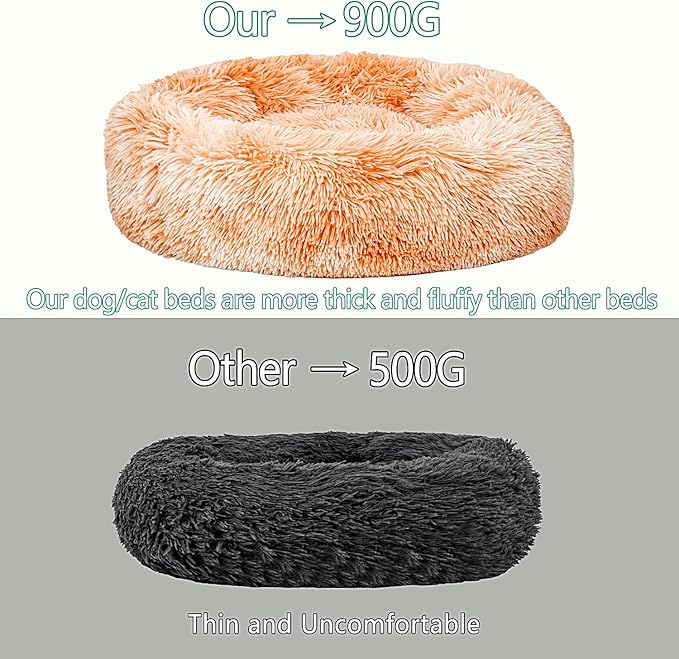 Calming Dog Bed for Small Dogs Cats, Kitty Puppy 23'' Round Anti-Anxiety Warm Fluffy Plush Faux Fur Bed, Soft Anti-Slip Donut Washable Small Pet Bed, Cozy Cat Puppy Bed, Fits up to 30 lbs Pets