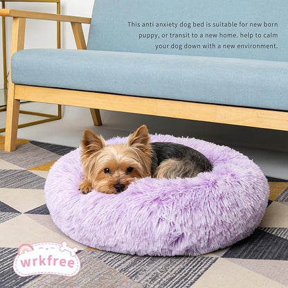 Purple and White Cat Bed for Indoor Cats Washable 15 inches Donut Soft Small Pet Bed,Calming Anti Anxiety Round Fits up to 5 lbs Warm Comfort Kitten Bed Indoor