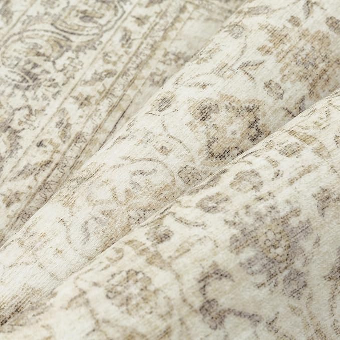2x6 Runner Rug Machine Washable Hallway Kitchen Vintage Distressed Non Slip Carpet Indoor Small Long Low Pile Thin Beige Bedroom Bathroom Retro Accent Throw Rug Laundry Living Room