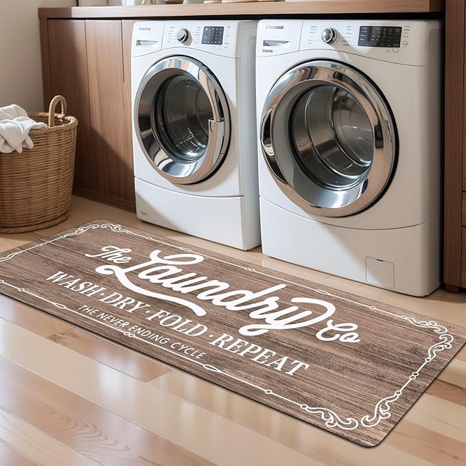 Pauwer Laundry Room Rug Runner 20"x60" Waterproof Rubber Laundry Mat Non Slip Kitchen Mats for Floor Washable Floor Mat Runner Rug for Farmhouse Mudroom Washroom Bathroom Decor
