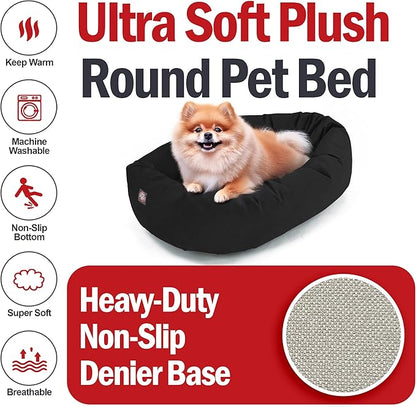 Majestic Pet 24 Inch Suede Calming Dog Bed Washable – Cozy Soft Round Dog Bed with Spine Support for Dogs to Rest Their Head - Fluffy Donut Dog Bed 24x19x7 (Inch) - Round Pet Bed Small – Black (2025)