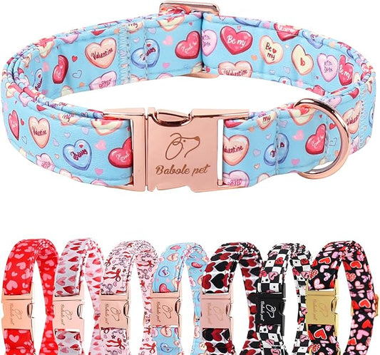 Valentines Dog Collar for Large Dogs - Cute Blue Heart Pattern Puppy Collar Sweet Valentine Adjustable Heavy Duty Pet Collar with Metal Buckle XL