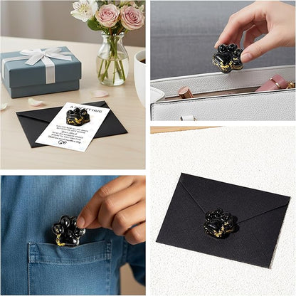 Loss of Pet Sympathy Gift - Black Obsidian Mini Paw Pocket Hug with Memorial Card Envelope Remembrance Bereavement Gift for Loss of Dog Cat Sympathy Favor Adult Pet Lover Stress Relief Toy