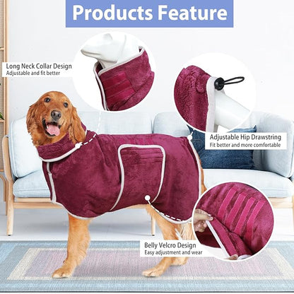 Dog Bathrobe Towel Drying Coat - Super Absorbent Dog Towels Bath Robe for Drying Dogs Large, Soft Adjustable Collar & Belly Strap Fast Drying Coat Pet Dog Cat Bath Robe Towel (Blue, Medium)
