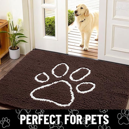 Smiry 2 Piece Dog Door Mat for Muddy Paws, Absorbent Dirt Trapper Non Slip Quick Dry Washable Chenille Mat for Mud Dogs, Entry Rug for Indoor and Outdoor (30x20 Inches, Brown)
