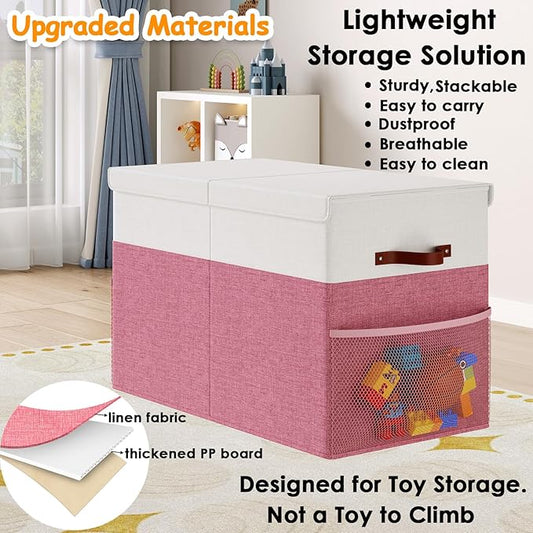 Large Toy Storage Box with Lid Upgraded Toy Storage Chest Organizer with Divider Foldable Toy Bin for Kids Boys Girls Playroom Nursery Bedroom (25"x13"x16")