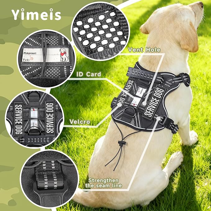 Service Dog Tactical Vest Harness and Leash Set Medium Sized Dog Emotional Support- Tactical Dog Harness Training Collar with Name (Black, L)