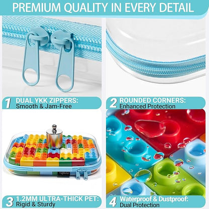 3 Pack Hard Sided Clear Zipper Case for Storage- Thickened-Grade Clear Hard Shell Zipper Case for Organizing Bead, Handicrafts, Sewing, Toiletries, Makeup (Blue)