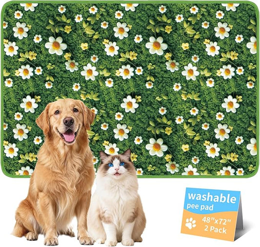 Washable Pee Pads for Dogs, Reusable Puppy Potty Training Pads, Ultra-Absorbent Thick Waterproof Leak-Proof Non-Slip Pads & Mat for Crate, Playpen, Floor, Whelping & Housebreaking , 2 Pack 48"x72"