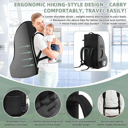 Car Seat Travel Bag for Airplane – Waterproof Heavy Duty Carseat Backpack for Gate Check or Airport Travel – Fits Infant, Convertible & Booster Seats, Dark Grey
