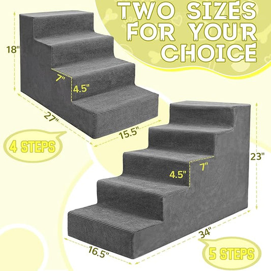 Niubya Dog Stairs for Small Dogs and Cats,18'H Non-Slip Bottom Pet Steps for High Beds and Couch,Extra Wide High-Density Foam Pet Stairs Grey,4 Steps