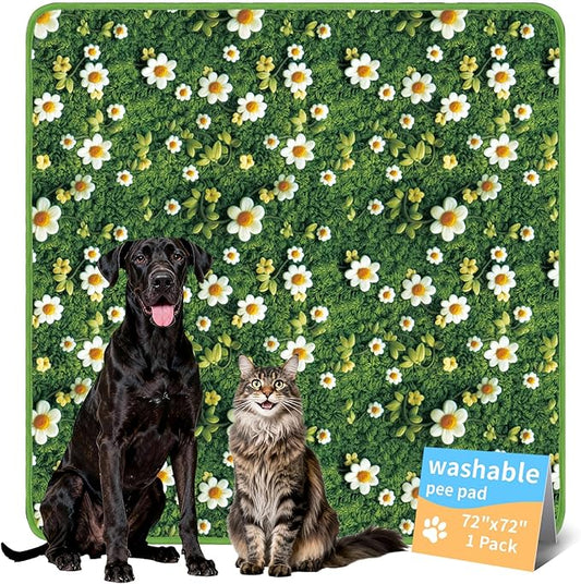 Washable Pee Pads for Dogs, Reusable Puppy Potty Training Pads, Ultra-Absorbent Thick Waterproof Leak-Proof Non-Slip Pads & Mat for Crate, Playpen, Floor, Whelping & Housebreaking , 1 Pack 72"x72"