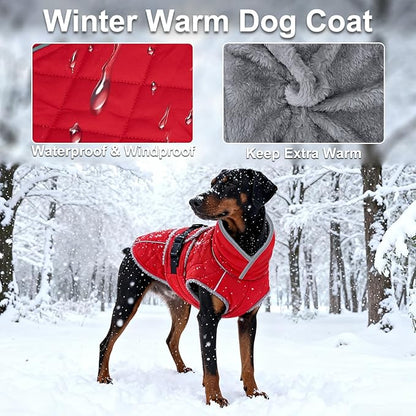 Dog Coat, Warm Dog Winter Coat for Medium Dogs, Waterproof Jacket with Adjustable Buckle & Velcro, Reflective Turtleneck Cold Weather Coats, Pet Fleece Vest Snow Jacket (Red, XXXL)