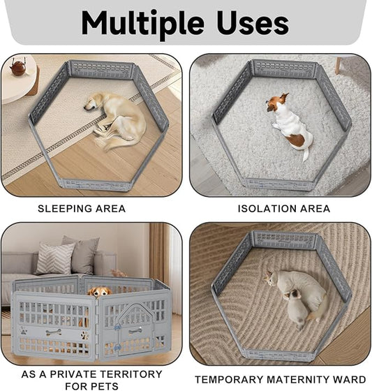 DRATO Dog Pet Playpen Gate for Dogs Cats Safe Secure Indoor Outdoor Pet Fence with Gate Easy to Clean Keep Pets Secure (Gray, 67.24 * 67.24 * 23.7, 6)