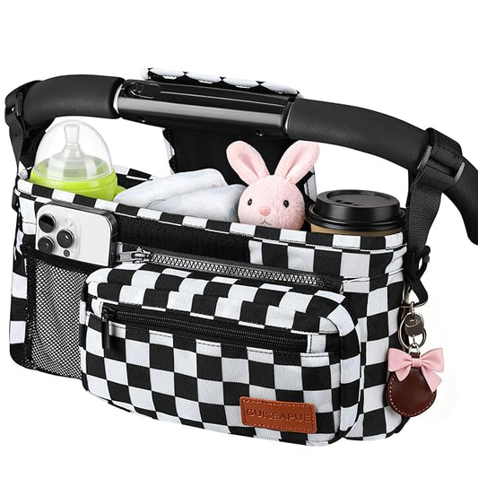 Guiseapue Universal Stroller Organizer with Cup Holder: Baby Essentials, Stroller Caddy with Shoulder Strap, Detachable Phone Bag, Stroller Accessories, Chirstmas New Moms Baby Gifts