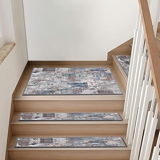 Non-Slip Carpet Stair Treads 7PCS, 8"x30" Peel and Stick Stair Runner for Wooden Steps Indoor, Washable Reusable Adhesive Backing, Pet-Friendly Safety Mats for Kids, Elders, Dogs
