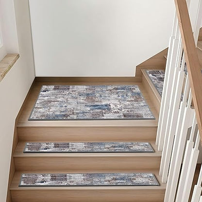 Non-Slip Carpet Stair Treads 7PCS, 8"x30" Peel and Stick Stair Runner for Wooden Steps Indoor, Washable Reusable Adhesive Backing, Pet-Friendly Safety Mats for Kids, Elders, Dogs