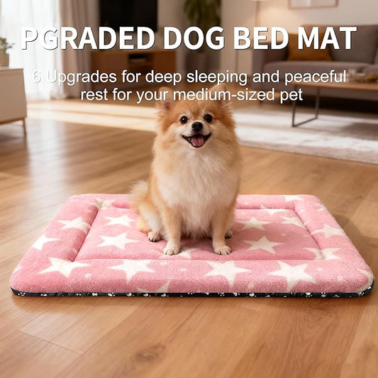 Washable Dog Bed Plush Orthopedic Outdoor Crate Mat with Non-Slip Bottom,Luxe Soft Kennel Pad for Pets, Cozy Cage Cushion & Pet Sleeping Mattress Large Sized,Medium,Small Dogs,30 x 20 inch,Pink
