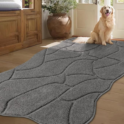 BSICPRO Large Dog Door Mat for Muddy Paws, 35x59 Absorbent Dirt Trapper Long Door Mat, Non-Slip Washable Mud Mat for Dogs, Polyester Microfiber Soft Pet Rug for Entryway, Mud Dog Paws, Patio (Gray)