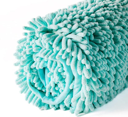 Patas Lague Absorbent Dog Towel for Drying Dogs Large, 35''x15'' Extra Large Microfiber Quick Drying Pet Bath Towel with Hand Pockets, Machine Washable Pet Shammy Aqua