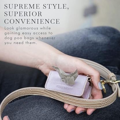 Nina Woof Leather Poop Bag Holder- Versatile Vegan Leather Waste Bag Holder for Dog Poop, Accessories, & Leash, Reusable Pet Waste, Trash, Pet Diaper & Poop Bags Small Pouch Holder (Lilac)