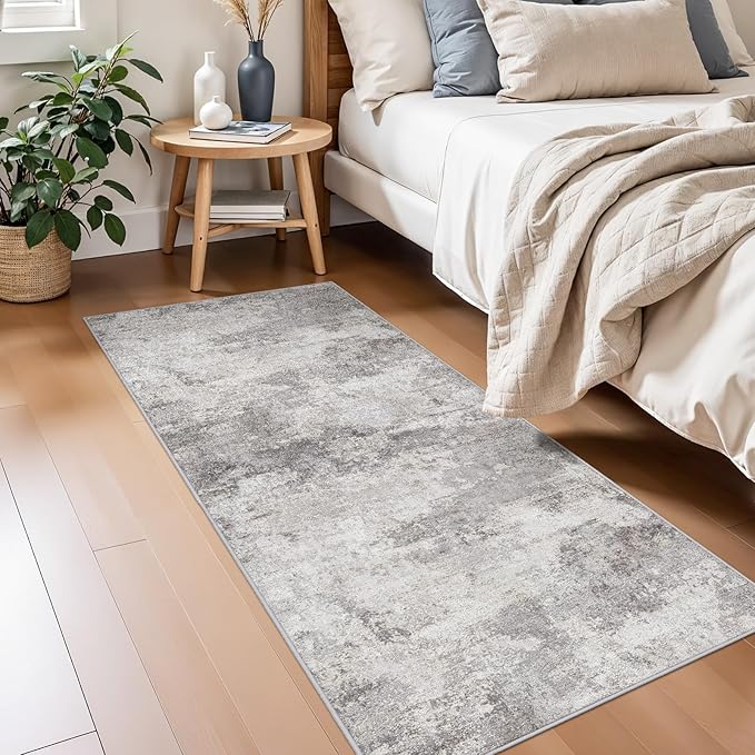 Abstract 2x5 Rug Runner Washable Non-Slip Hallway Carpet for Entryway, Kitchen,Laundry Room- Soft Low-Pile Thin Indoor Floor Mat - Modern Gifts for Newlyweds Household Home Decor 2x5 Grey