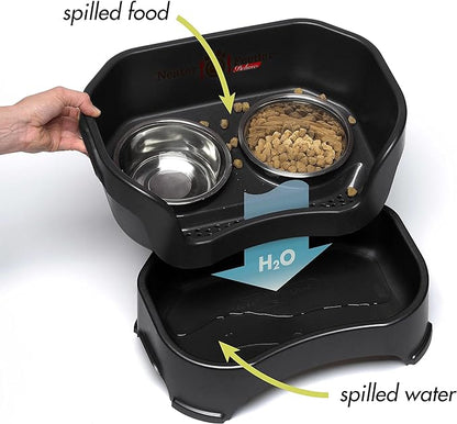 Neater Feeder Deluxe Mess Proof Dog Bowls Elevated for Small Breeds – Made in USA – No Spill Raised Dog Food Bowl Stand w/Leg Extensions – Stainless Steel Dog Food and Water Bowl Set – Black