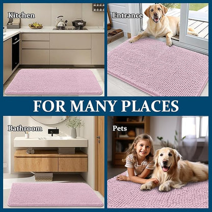 OLANLY Dog Door Mat for Muddy Paws 70x46, Absorbs Moisture and Dirt, Absorbent Non-Slip Washable Doormat, Quick Dry Chenille Mud Mat for Dogs, Entry Indoor Entryway Carpet for Inside Floor, Dusty Rose