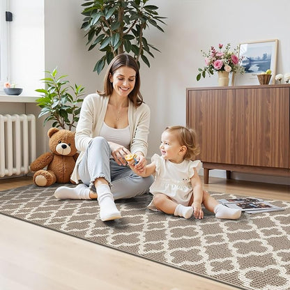 U'Artlines Runner Rug for Hallway 2×6feet Non Slip Kitchen Floor Carpet Runners Beige Geometric Pattern Machine Washable Area Rug for Entryway Bathroom
