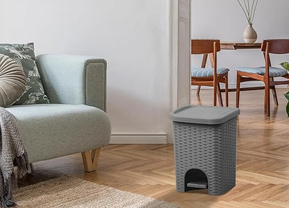 Superio Mini 6L Step Pedal Trash Can - Wicker Design, Hidden Mechanism, Durable Plastic, Ideal for Desktop, Countertop, Pet Waste/Dog Poop - Grey