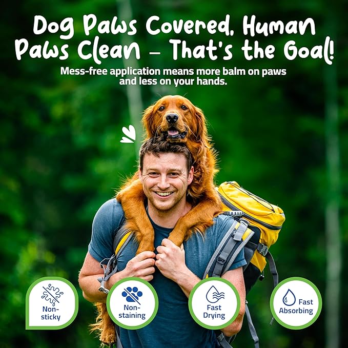 Roll-On Dog Paw Balm - Moisturizer & Soothing Protection from Snow & Hot Pavements - Snout Soother for Dogs - Easy & Fast to Apply, Natural, Non-Toxic, Food-Grade, Lick-Safe Wax