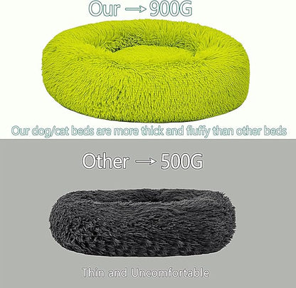 Calming Dog Bed for Small Dogs Cats, Kitty Puppy 23'' Round Anti-Anxiety Warm Fluffy Plush Faux Fur Bed, Soft Anti-Slip Donut Washable Small Pet Bed, Cozy Cat Puppy Bed, Fits up to 30 lbs Pets