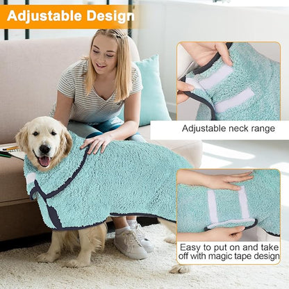Dog Bathrobe Super Absorbent Dog Towels Large Quick Drying Robes for After Bath Soft Adjustable Warm Keeping Dogs Towel(S-XXL)