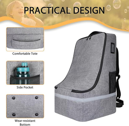 LARIPOP Car Seat Travel Bag for Airplane Gate Check Approved, Padded Backpack with Adjustable Straps, Reflective Strips & Protective Feet for Infant Convertible Booster Seats, Grey
